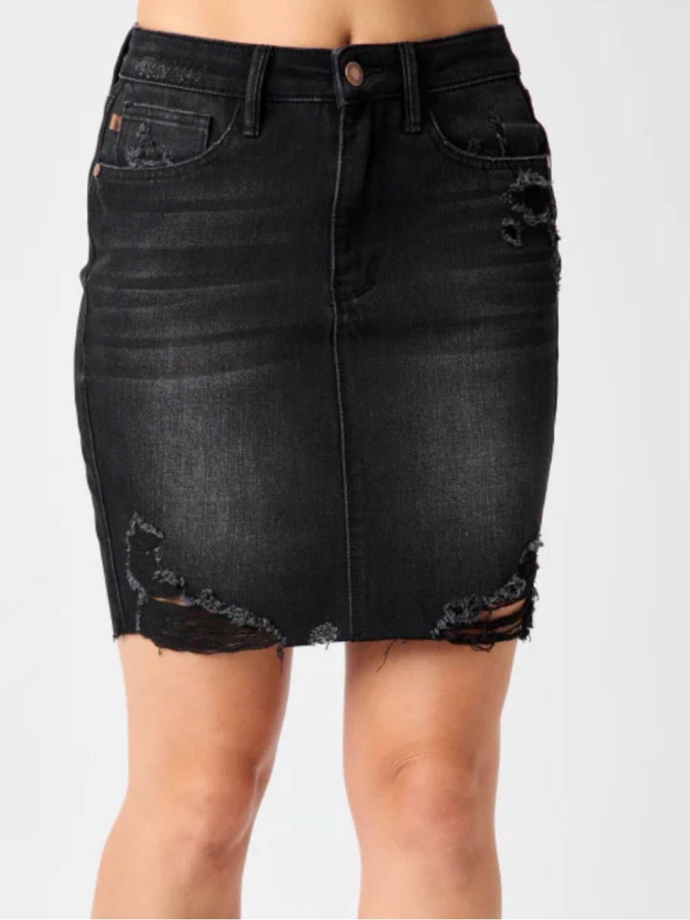 NWT Judy Blue Rigid Front Black Distressed Denim Skirt Size S
